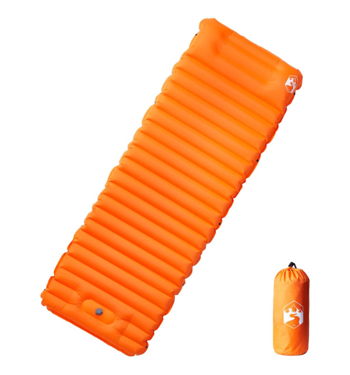 Matelas de camping autogonflant avec oreiller 1 personne orange | Mobilier & Déco