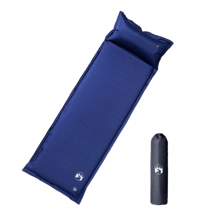 Matelas de camping autogonflant oreiller 1 personne bleu marine | Mobilier & Déco