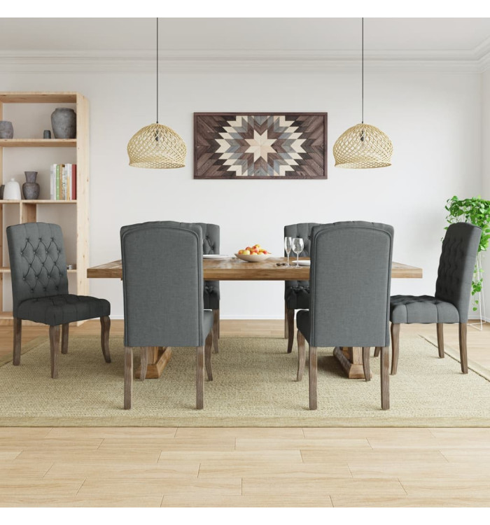 Chaises à manger lot de 6 gris tissu à l'aspect de lin | Mobilier & Déco