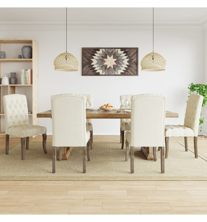 Chaises à manger lot de 6 beige tissu à l'aspect de lin | Mobilier & Déco