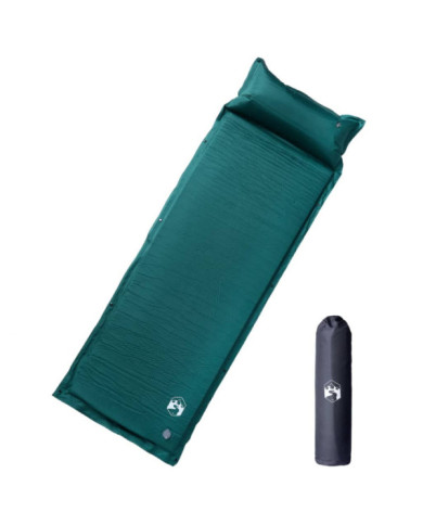 Matelas de camping autogonflant avec oreiller 1 personne vert | Mobilier & Déco