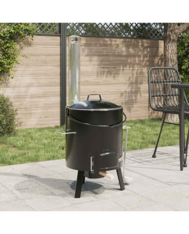 Canon à goulasch avec cheminée et couvercle noir acier émaillé | Mobilier & Déco