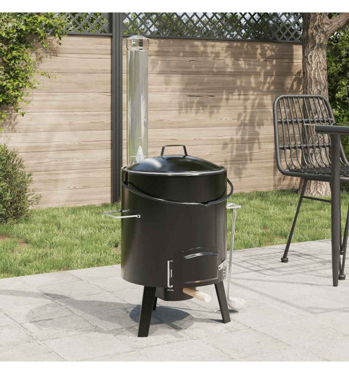 Canon à goulasch avec cheminée et couvercle noir acier émaillé | Mobilier & Déco
