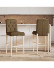 Chaises de bar lot de 2 bois massif d'hévéa et tissu | Mobilier & Déco