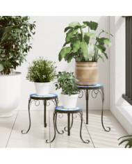 Supports pour plantes 3 pcs bleu et blanc céramique | Mobilier & Déco