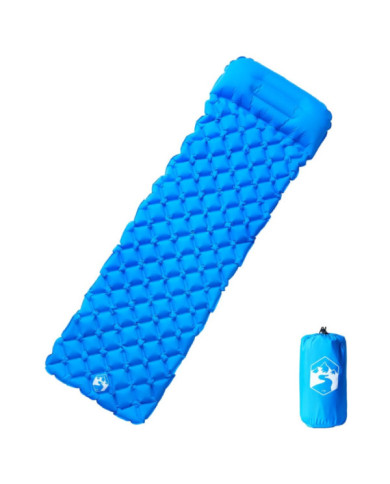 Matelas de camping gonflable avec oreiller 1 personne bleu | Mobilier & Déco