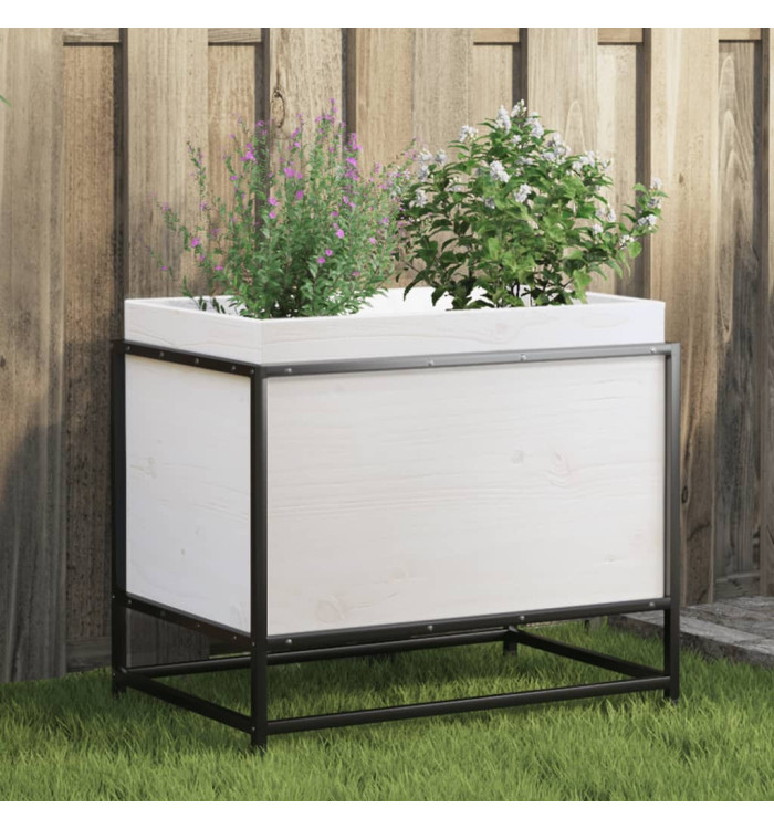 Jardinière blanc 60x40x50 cm bois de pin massif | Mobilier & Déco