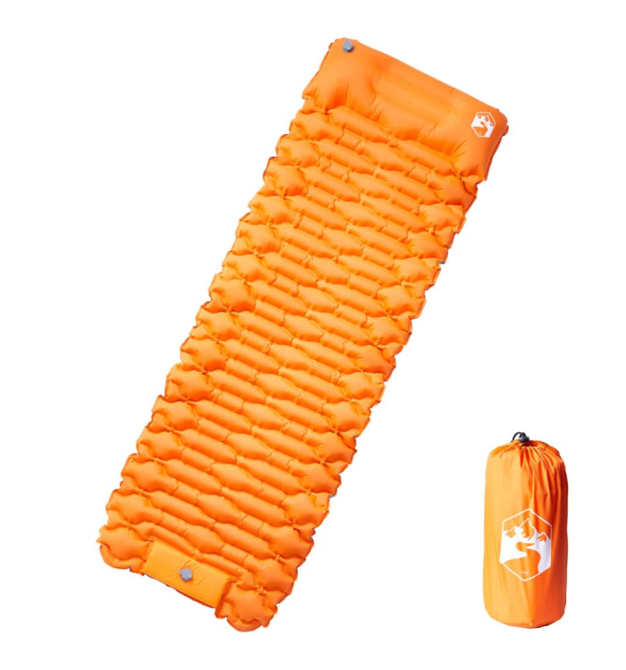 Matelas de camping autogonflant avec oreiller 1 personne orange | Mobilier & Déco