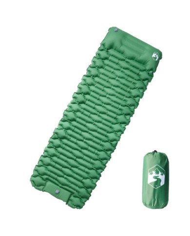 Matelas de camping autogonflant avec oreiller 1 personne vert | Mobilier & Déco