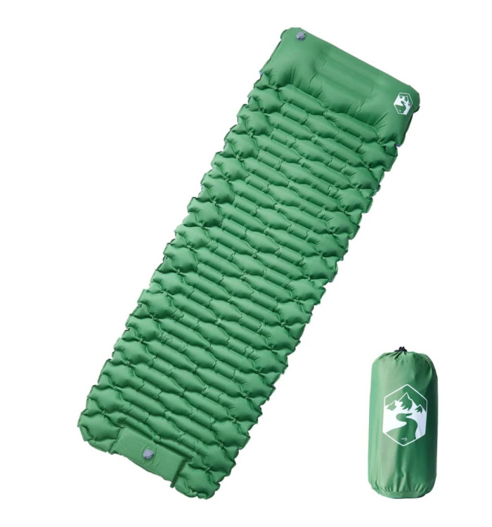 Matelas de camping autogonflant avec oreiller 1 personne vert | Mobilier & Déco