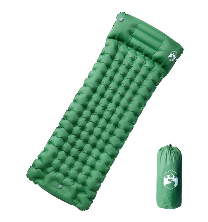 Matelas de camping autogonflant avec oreiller 1 personne vert | Mobilier & Déco