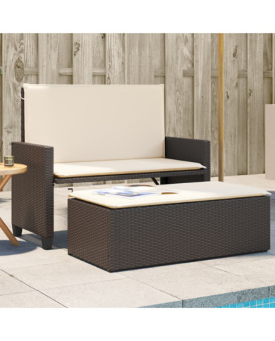 Banc de jardin et coussins et repose-pied marron résine tressée | Mobilier & Déco