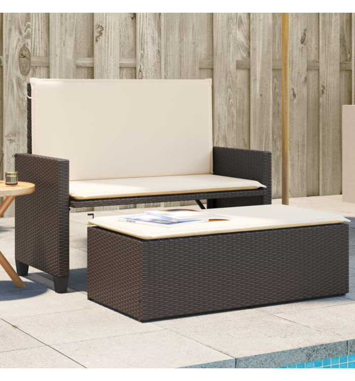 Banc de jardin et coussins et repose-pied marron résine tressée | Mobilier & Déco
