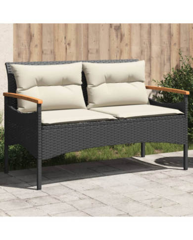 Banc de jardin avec coussins 116x62,5x74 cm noir résine tressée | Mobilier & Déco