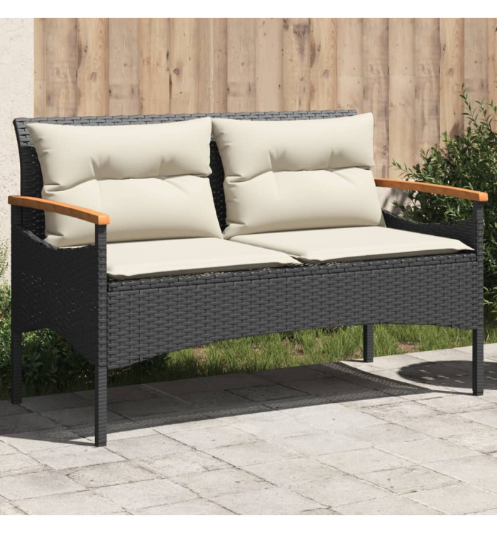 Banc de jardin avec coussins 116x62,5x74 cm noir résine tressée | Mobilier & Déco