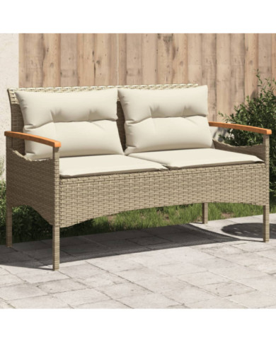 Banc de jardin avec coussins 116x62,5x74cm beige résine tressée | Mobilier & Déco