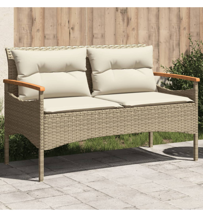 Banc de jardin avec coussins 116x62,5x74cm beige résine tressée | Mobilier & Déco