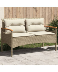 Banc de jardin avec coussins 116x62,5x74cm beige résine tressée | Mobilier & Déco
