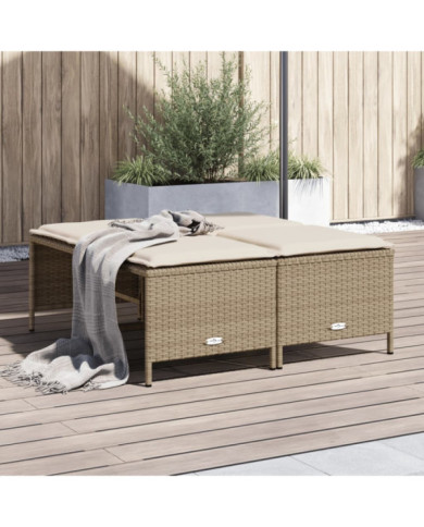 Tabourets de jardin avec coussins lot de 4 beige résine tressée | Mobilier & Déco