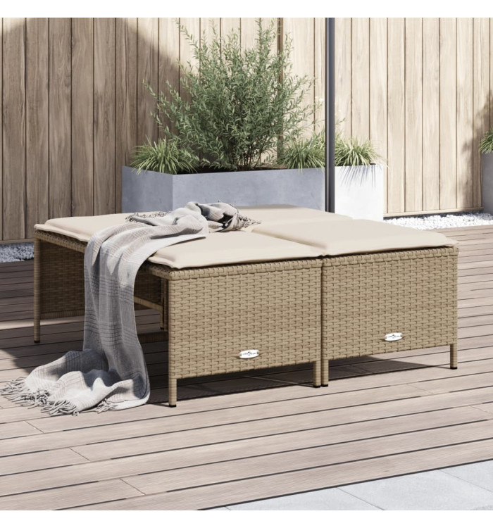 Tabourets de jardin avec coussins lot de 4 beige résine tressée | Mobilier & Déco