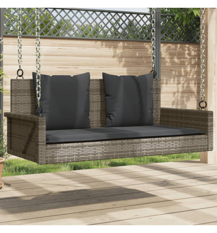 Balancelle avec coussins gris 119x56x48 cm résine tressée | Mobilier & Déco