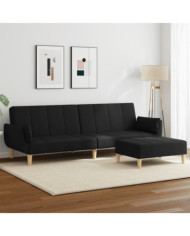 Canapé-lit à 2 places avec repose-pied noir tissu | Mobilier & Déco