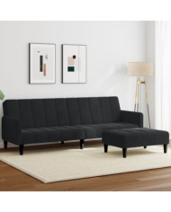 Canapé-lit à 2 places avec repose-pied noir velours | Mobilier & Déco