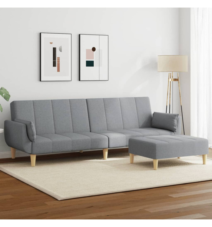 Canapé-lit à 2 places avec repose-pied gris clair tissu | Mobilier & Déco
