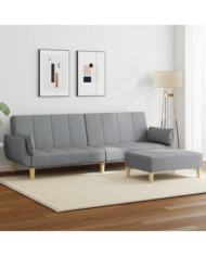 Canapé-lit à 2 places avec repose-pied gris clair tissu | Mobilier & Déco