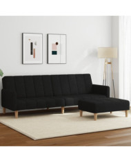 Canapé-lit à 2 places avec repose-pied noir tissu | Mobilier & Déco