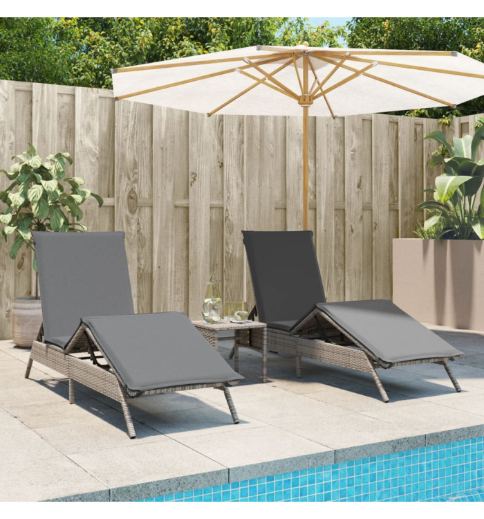 Chaises longues lot de 2 avec table gris résine tressée | Mobilier & Déco