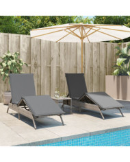 Chaises longues lot de 2 avec table gris résine tressée | Mobilier & Déco