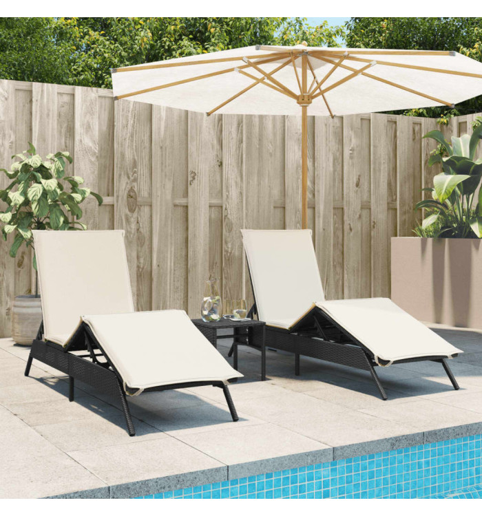 Chaises longues lot de 2 avec table noir résine tressée | Mobilier & Déco
