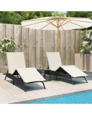 Chaises longues lot de 2 avec table noir résine tressée | Mobilier & Déco