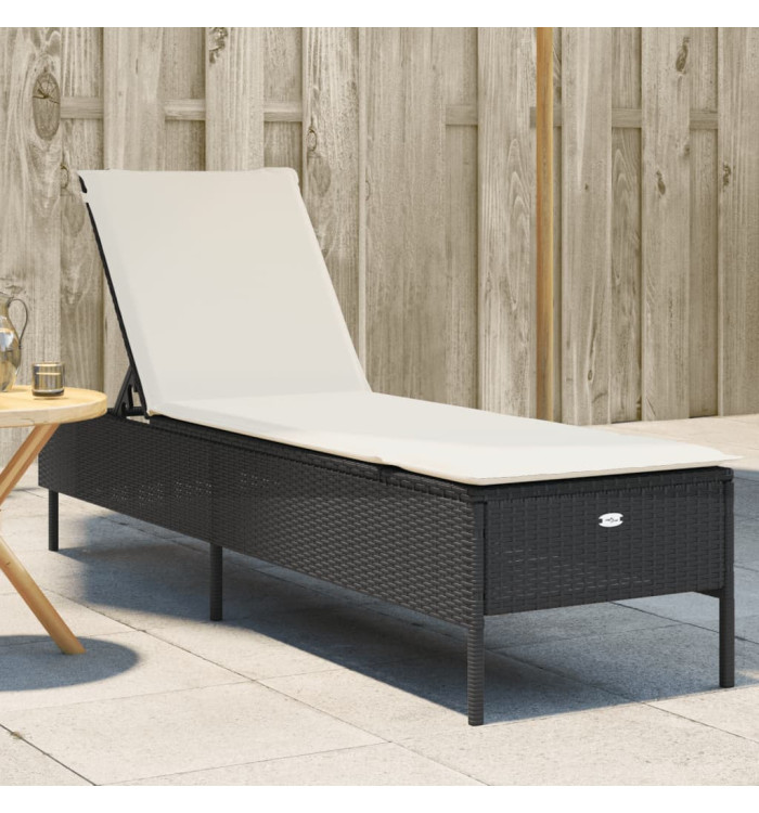 Chaise longue avec coussin noir résine tressée | Mobilier & Déco