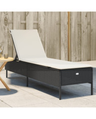 Chaise longue avec coussin noir résine tressée | Mobilier & Déco