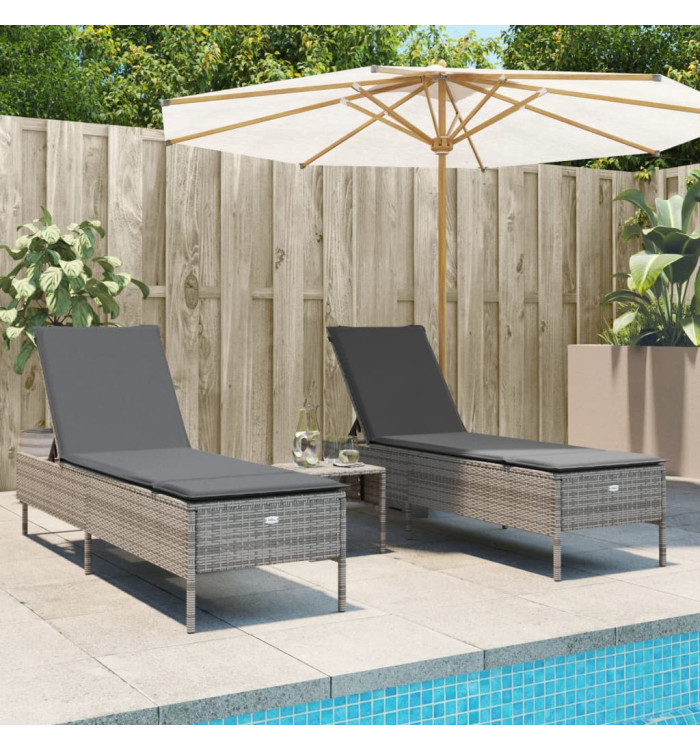 Chaises longues avec coussins lot de 2 gris résine tressée | Mobilier & Déco