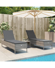 Chaises longues avec coussins lot de 2 gris résine tressée | Mobilier & Déco