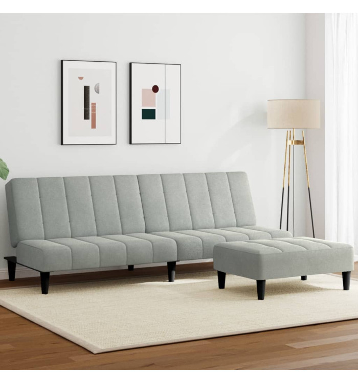 Canapé-lit à 2 places avec repose-pied gris clair velours | Mobilier & Déco