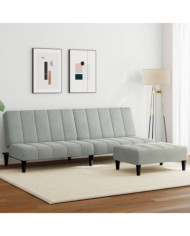 Canapé-lit à 2 places avec repose-pied gris clair velours | Mobilier & Déco