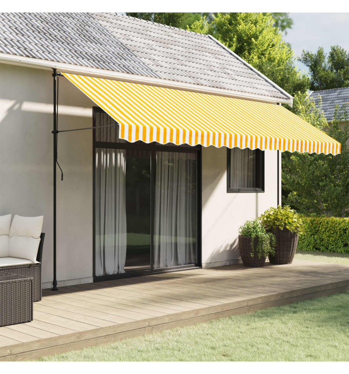 Tissu de remplacement de cantonnière d’auvent jaune blanc 4,5 m | Mobilier & Déco