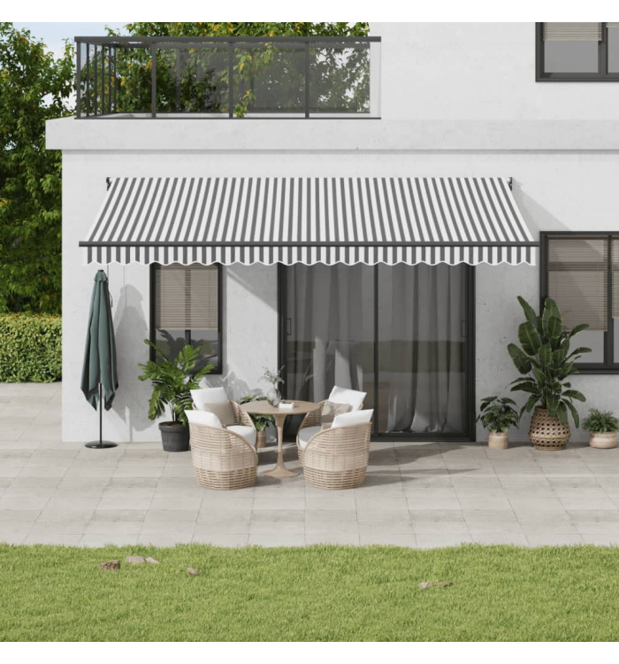 Auvent rétractable anthracite et blanc 5x3 m tissu et aluminium | Mobilier & Déco