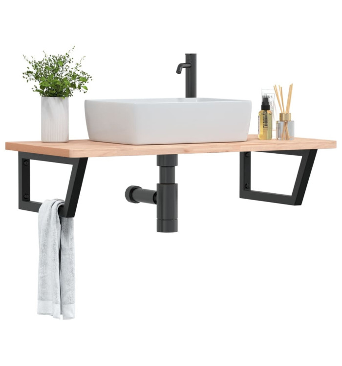 Étagère de vasque murale acier et bois massif de hêtre | Mobilier & Déco