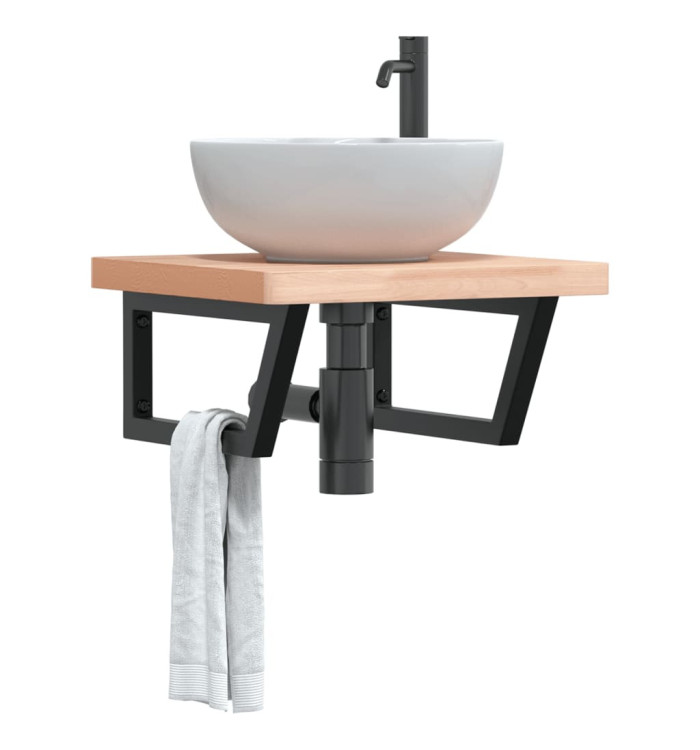 Étagère de vasque murale acier et bois massif de hêtre | Mobilier & Déco