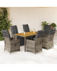 Ensemble de bistro de jardin 7 pcs coussins gris poly rotin | Mobilier & Déco
