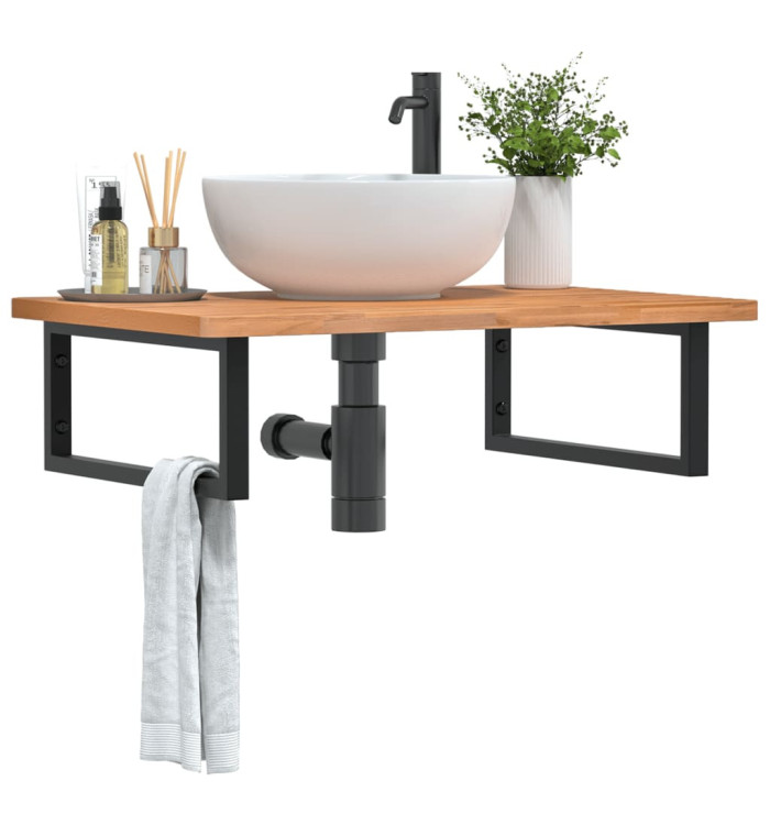 Étagère de vasque murale acier et bois massif de hêtre | Mobilier & Déco