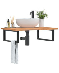 Étagère de vasque murale acier et bois massif de hêtre | Mobilier & Déco