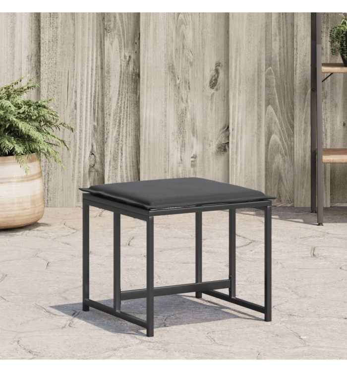 Tabourets de jardin avec coussins lot de 4 noir acier/textilène | Mobilier & Déco