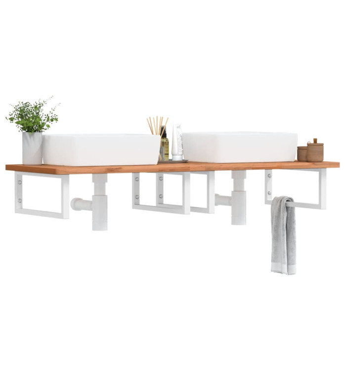 Étagère de vasque murale acier et bois massif de hêtre | Mobilier & Déco