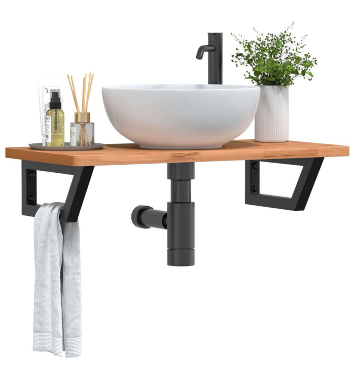 Étagère de vasque murale acier et bois massif de hêtre | Mobilier & Déco